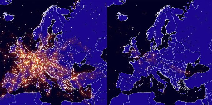 El video que muestra cómo ha disminuido el tráfico aéreo en Europa
