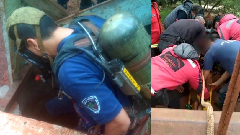 Rescataron a un empleado que cayó a un pozo de 15 metros de profundidad