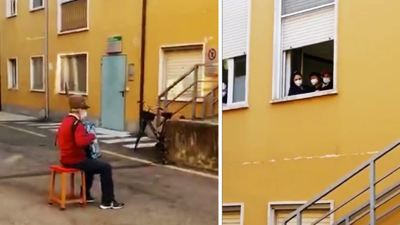 Un hombre tocó el acordeón frente al hospital donde está su esposa y se volvió viral