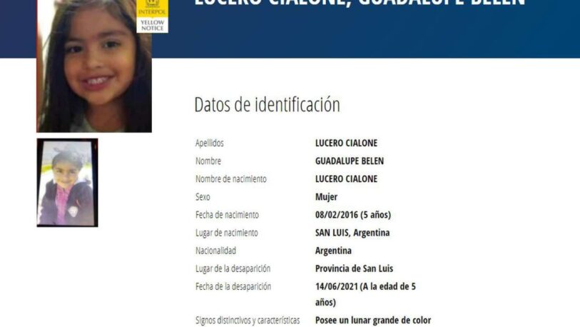 Interpol emitió la alerta amarilla para buscar a Guadalupe fuera del país
