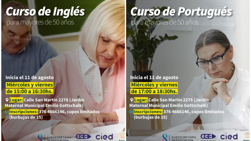 Invitan a participar de cursos de inglés y portugués para mayores de 50 años
