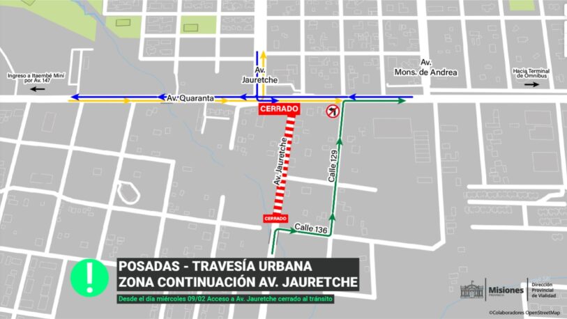 Por obras, cortan el tránsito en Jauretche casi Quaranta
