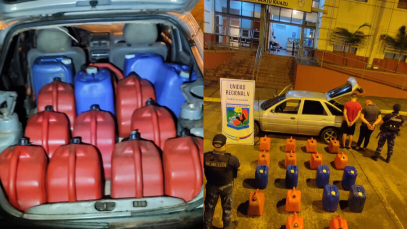 Incautan un auto repleto de bidones con combustibles de contrabando en Iguazú