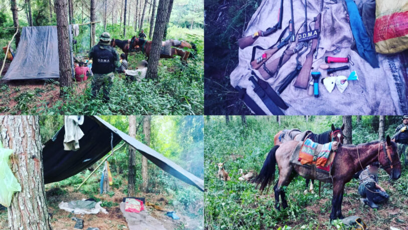 Detuvieron a tres cazadores furtivos armados con escopetas y desmantelaron su campamento