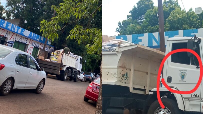 Jardín América: El camión de la municipalidad habría servido de auxilio para el traslado de mercadería al local partidario de Martín Sereno