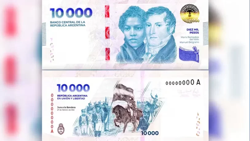 El Banco Central lanzó billete de $10.000 con imágenes de Manuel Belgrano y María Remedios del Valle